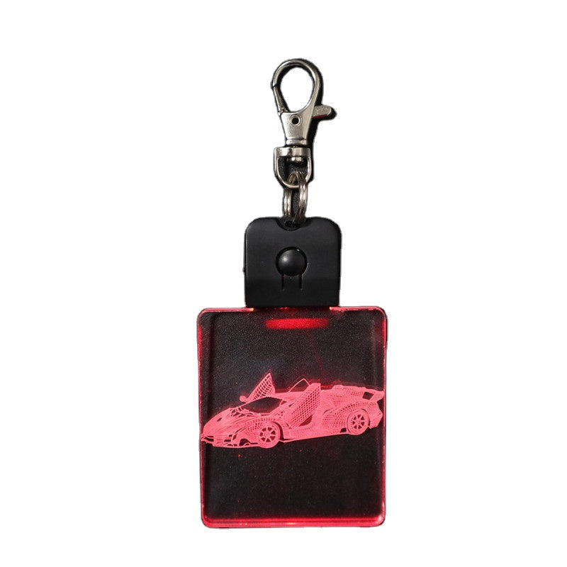 eco friendly multicolor racing car 3d laser engrave led acrylic keychain keyring for amazon