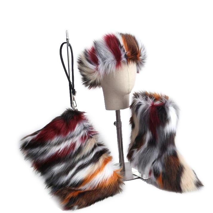 wholesale fashion fox faux headband kids furry purses sets ladies snow woman women fall winter fur shoes womens boots