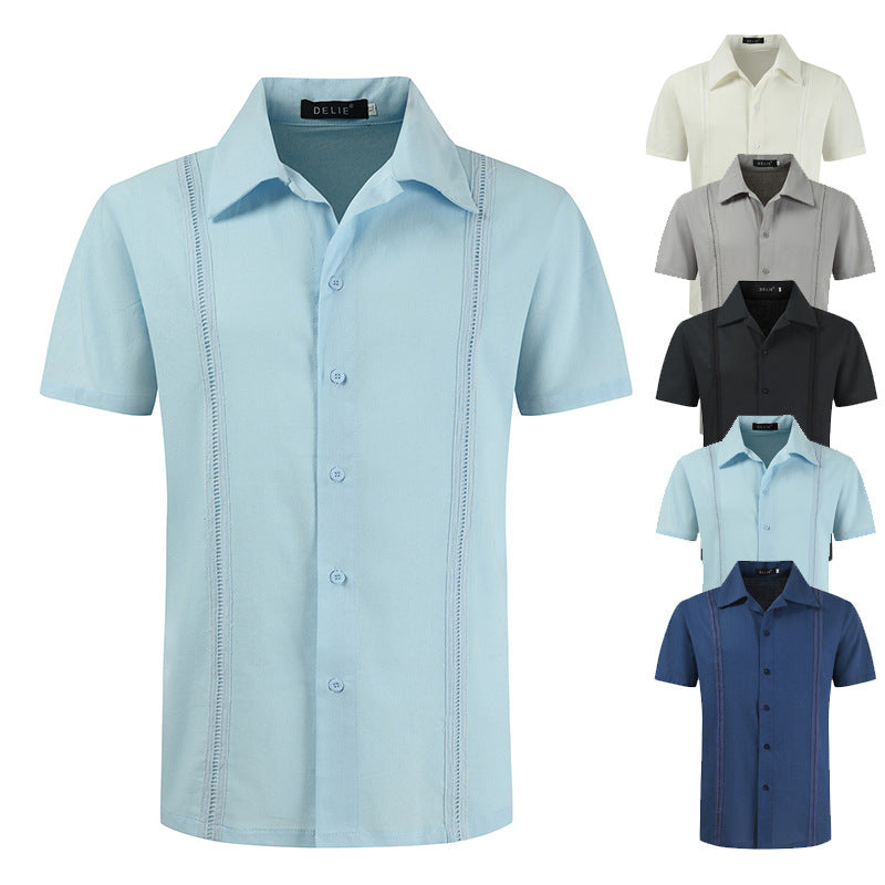 Wholesale Casual Fashion Design Summer Short Sleeve Shirts Button Up Mens Linen Beach Shirt