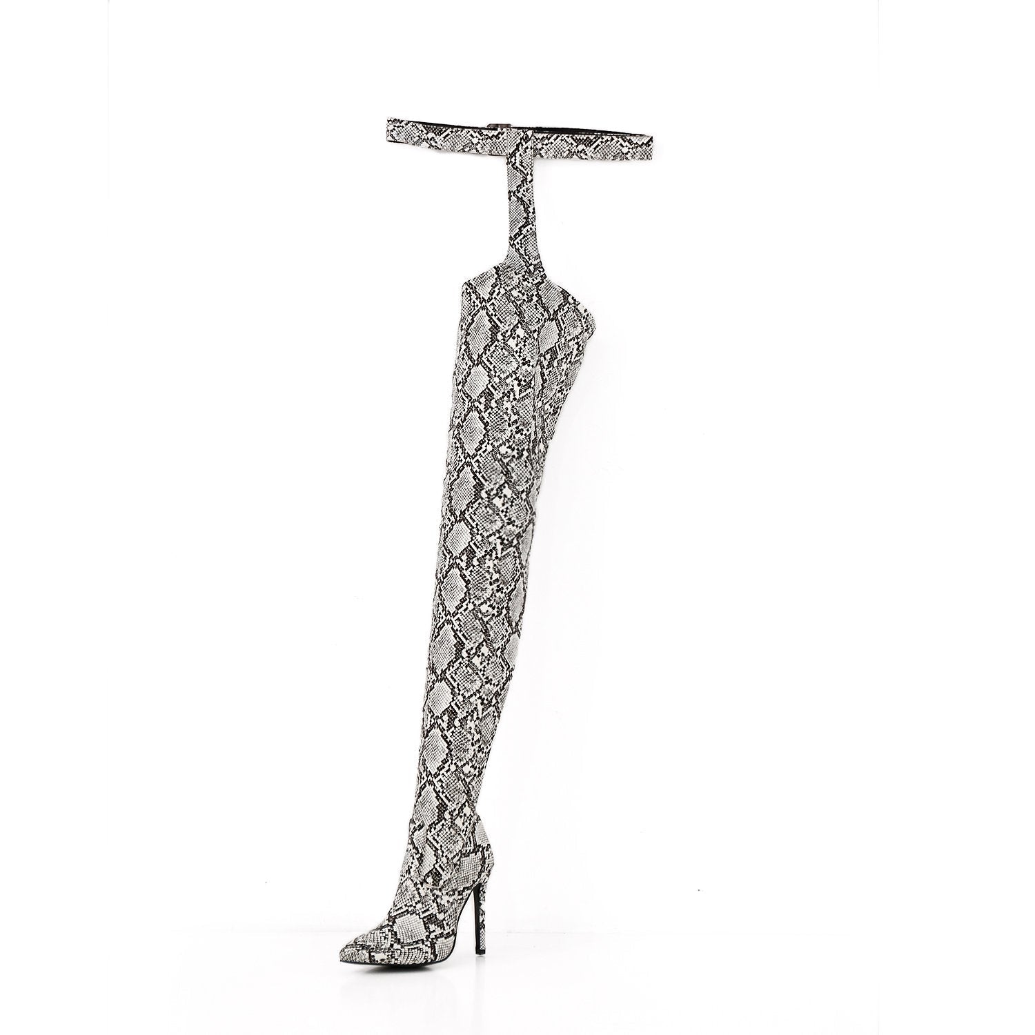 fashionable luxury sexy shoes snakeskin designer womens heel long heels leather dancer stripper high knee boots women shoes