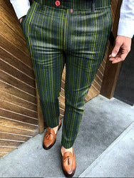 Custom Fashion Slim Fit Men Plaid Dress Pants  Casual Office Skinny Khaki Men Trousers