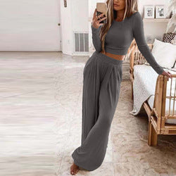 Spring Autumn Custom Casual Long Sleeve Women Knitted Two Piece Sweater Set