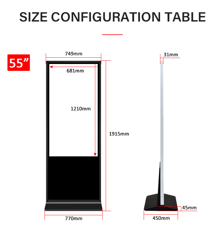 43 55 inch advertisement indoor high brightness lcd touch screen floor standing totem digital signage display for advertising