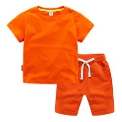 Conyson 2022 Summer Solid Color Cotton Shorts And T Shirt Kids Clothing Sets Custom Baby Boys Clothing Sets 4 To 12 Years Old