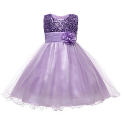 Summer Sleeveless Sequined and Flower Tulle Princess Kids Girls Dress