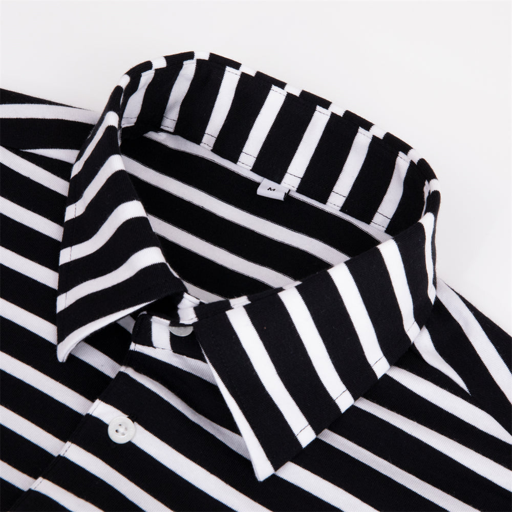 2023 Summer 100% cotton soft loose elastic short sleeve stripe polo t shirt for men
