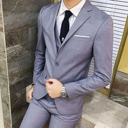 Men's 3 Pieces Black Elegant Suits With Pants Brand Slim Fit Single Button Party Formal Business Dress Suit Male Terno