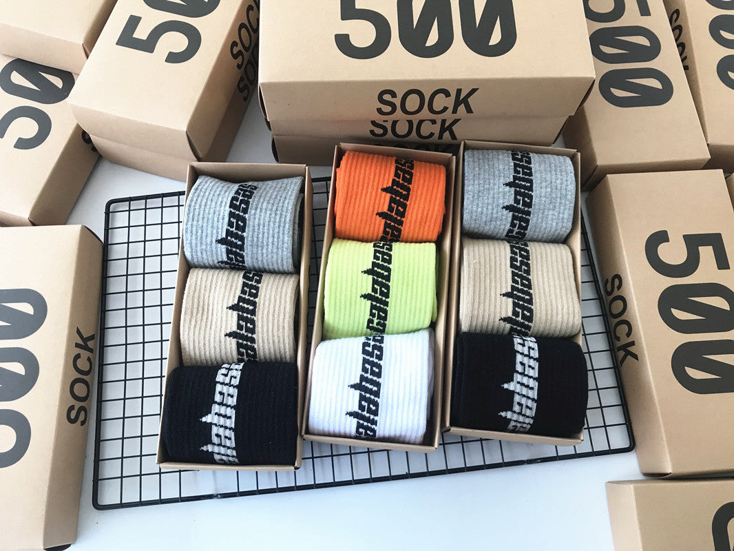 KANGYI custom fashion logo socks ribbed terry cotton sport socks with fashion box