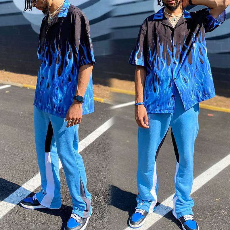 High Quality Streetwear Stacked Flared Puff Print Sweatpants French Terry Men Flare Sweat Pants