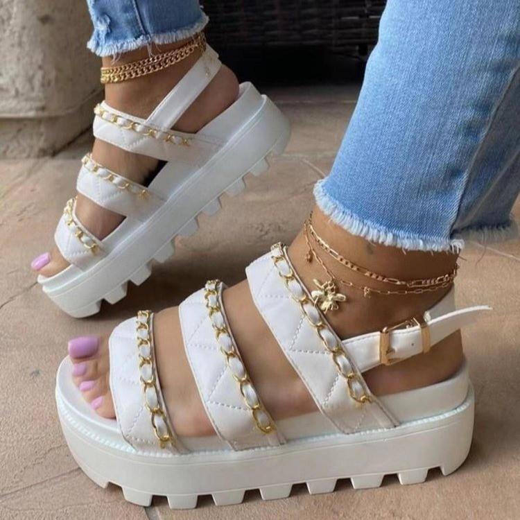 ins hot sale thick sole wedge design high heel sandals wholesale ladies shoes women heels