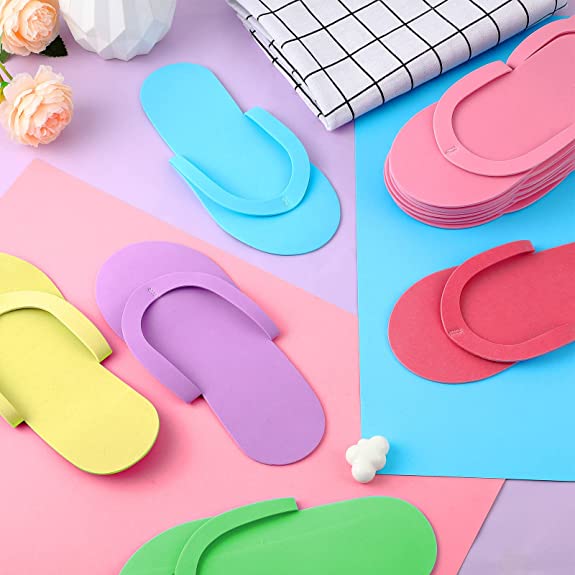 Disposable Pedicure Slippers Foam  Multicolor Colorful Sandals Spa Pedicure Flip Flops Shoes for Women Salon Nail Spa