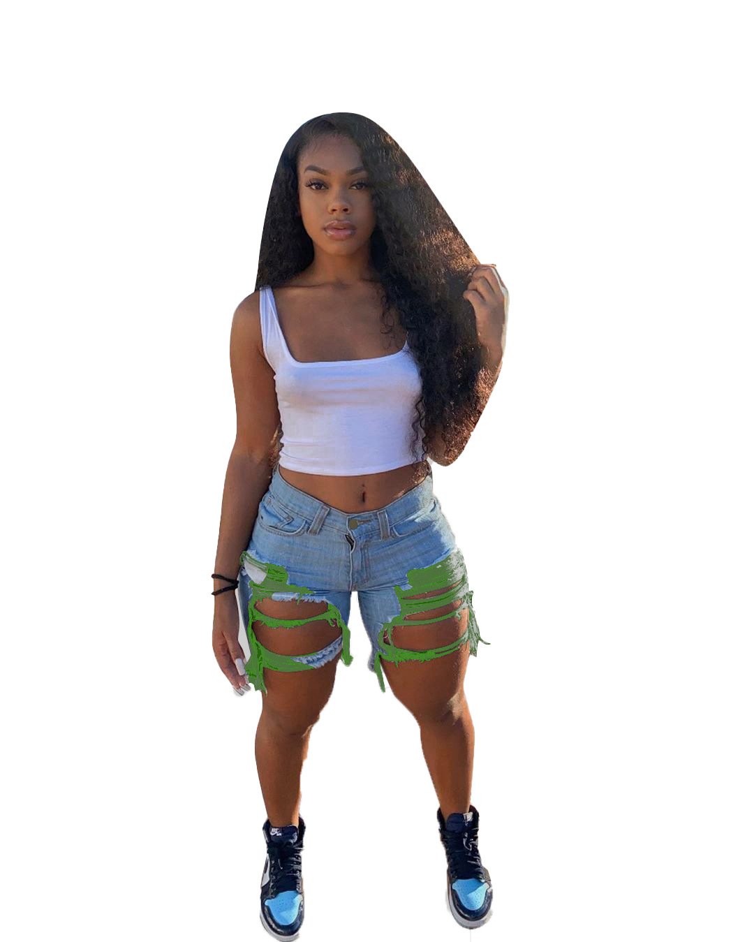 2021 summer skinny short pants high waist ripped colorful jean biker distressed cut up shorts women