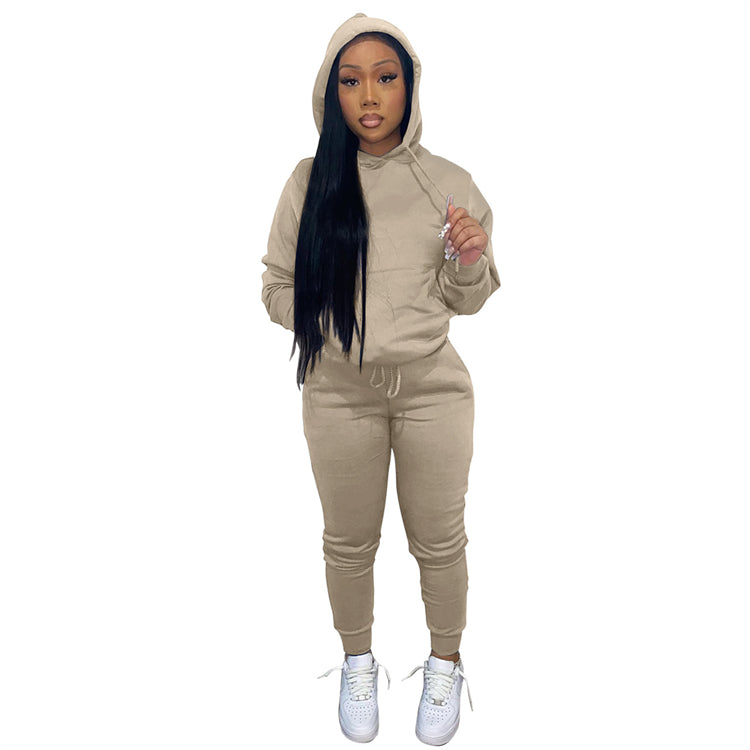 new arrival 2021 autumn winter casual sports solid color hoodie two piece outfits set women clothing two piece pants set