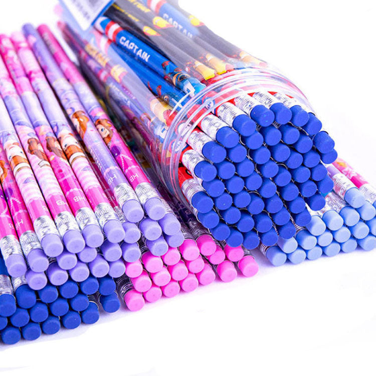 Promotional Cartoon Printed Personalised Pencil custom Printed Pencil Brand HB Wooden Pencil with Eraser Set
