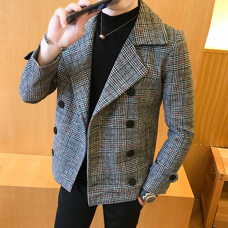 New men fall clothing 2022 plus size jacket slim-fit tartan coat men's short trend winter coats for men