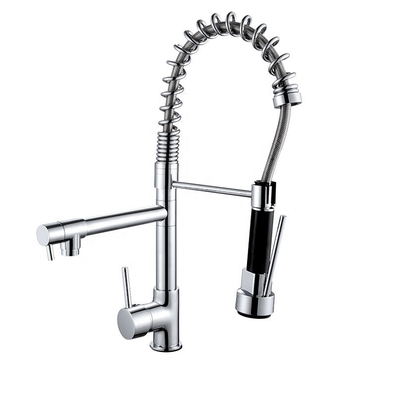 Hot and  Cold Water Brass material Pull Down Double water outlet  Spring Kitchen Sink Faucet