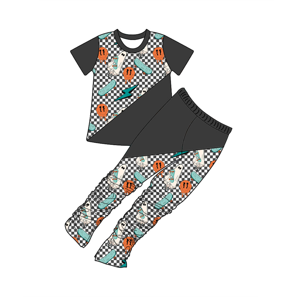 Custom Toddler Boy Halloween Clothes Kids Boy Stacked Jogger Pants Patchwork T-shirt Shorts Clothing Set