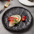 Yayu matted marble stone texture dinner ceramic plate round black white dishes engraving charger serving plates for restaurant