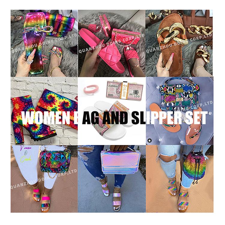 2021 designer women snakeskin jelly chain ladies kids big handbag backpack purse and shoe slide slipper sandals matching bag set