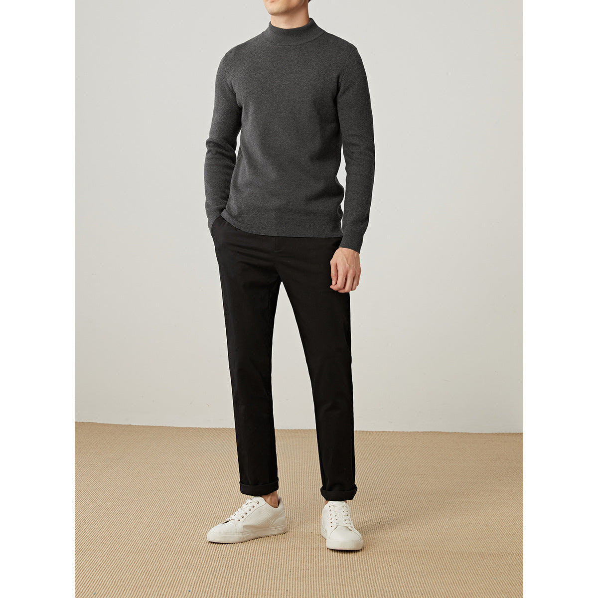 Men's 2023 spring new straight casual pants men's solid color mid-waist men's casual pants