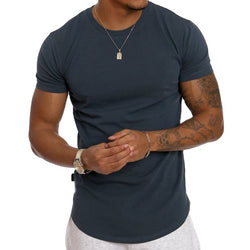 Streetwear Mens Slim Fit Long Sleeve T Shirt Top OEM Longline Curved Hem T Shirt Light Weight 93% Cotton 7% Elastane Gym T Shirt