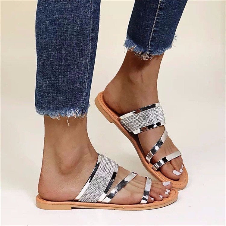 Wholesale New women Bling Sandals Female fashion Slides Women Rhinestone sandal