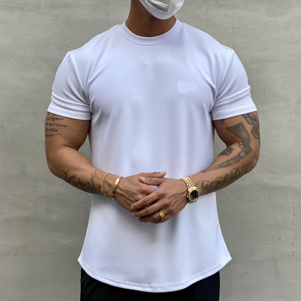Elastic custom logo Short Sleeve mens t shirt  Training  Fitted Workout  Fitness Mens Slim Fit Sport  oversize  Gym Shirt
