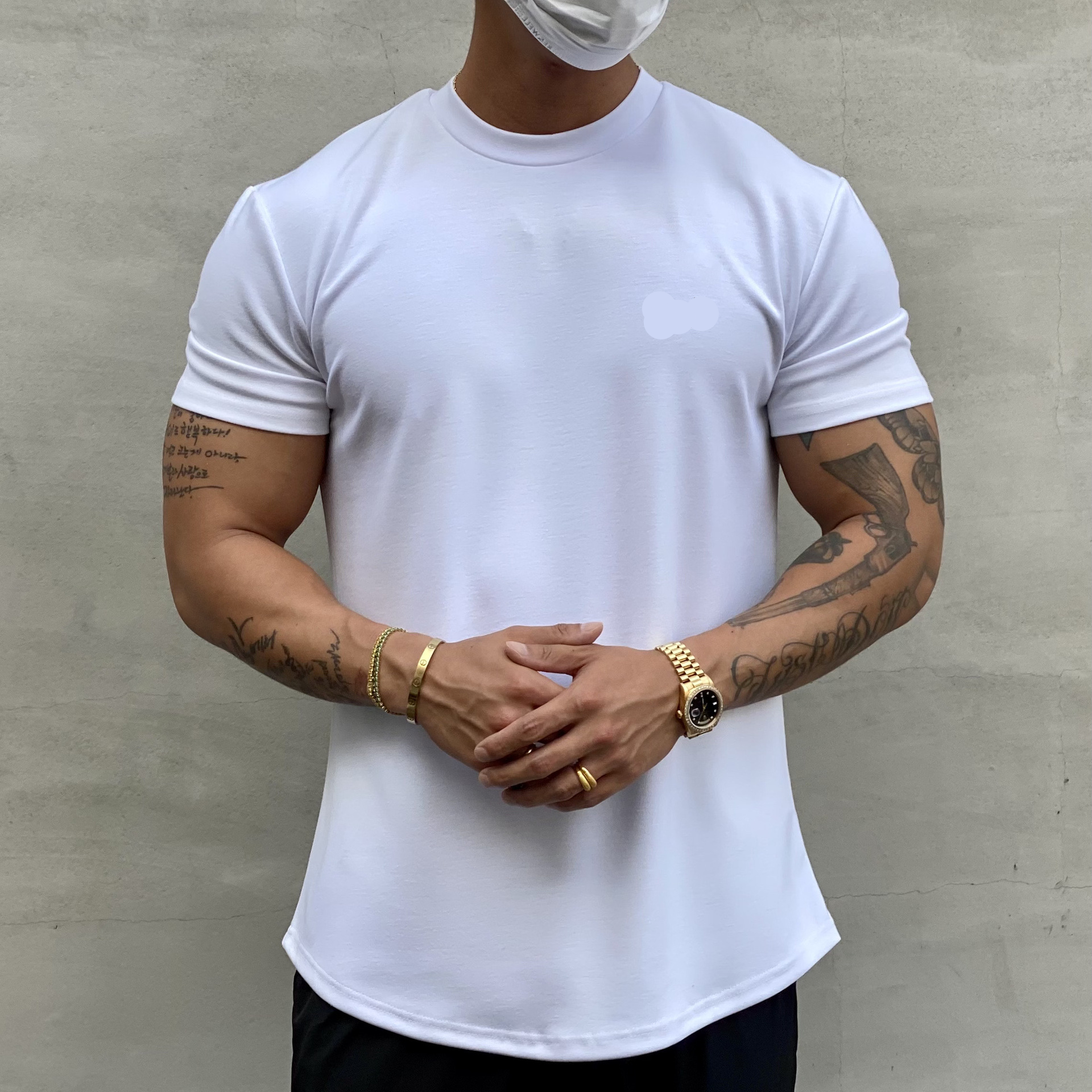 Elastic custom logo Short Sleeve mens t shirt  Training  Fitted Workout  Fitness Mens Slim Fit Sport  oversize  Gym Shirt