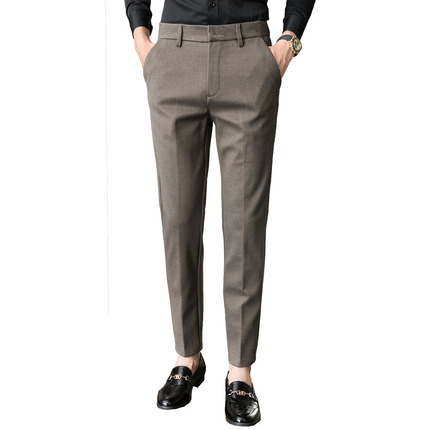 2021winter Casual Pants Men Slim Fit Business Dress Pants Ankle Length Streetwear Office Social Suit Trousers
