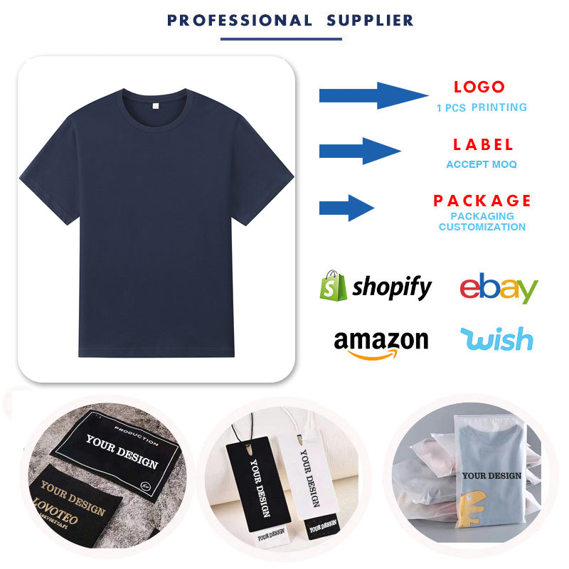 Wholesale Custom Your Brand Logo 100% Cotton Blank Men T Shirt Plain Casual Men's T-shirts