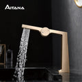 Light luxury brushed gold brass bathroom faucet creative knob switch design single handle cold and hot dual control basin faucet