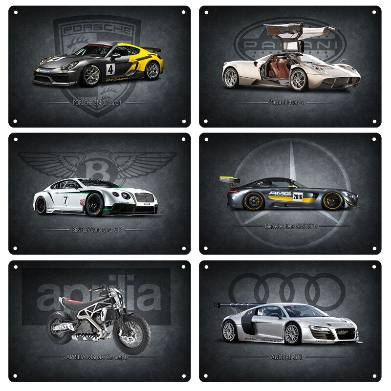 Modern Sports Car Metal Signage Tin Painting Advertising Sign Car Poster Plaque Home Bar Club Garage Wall Art Decorative Mural
