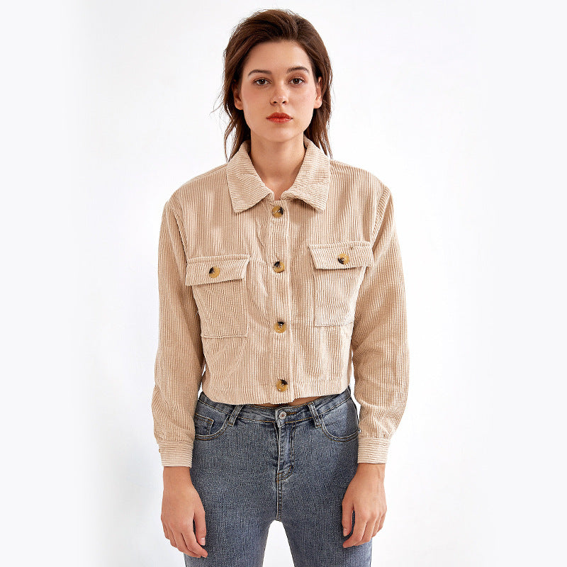 popular in autumn and winter of 2021 fashion corduroy shirt coat spot womens wear