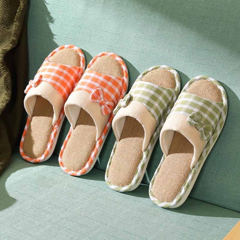 2021 linen slippers female new couple home interior slippers non slip cotton thick summer home cool slippers