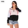 autumn style stitched hooded zipper pullover long sleeve bottomed womens sweater casual