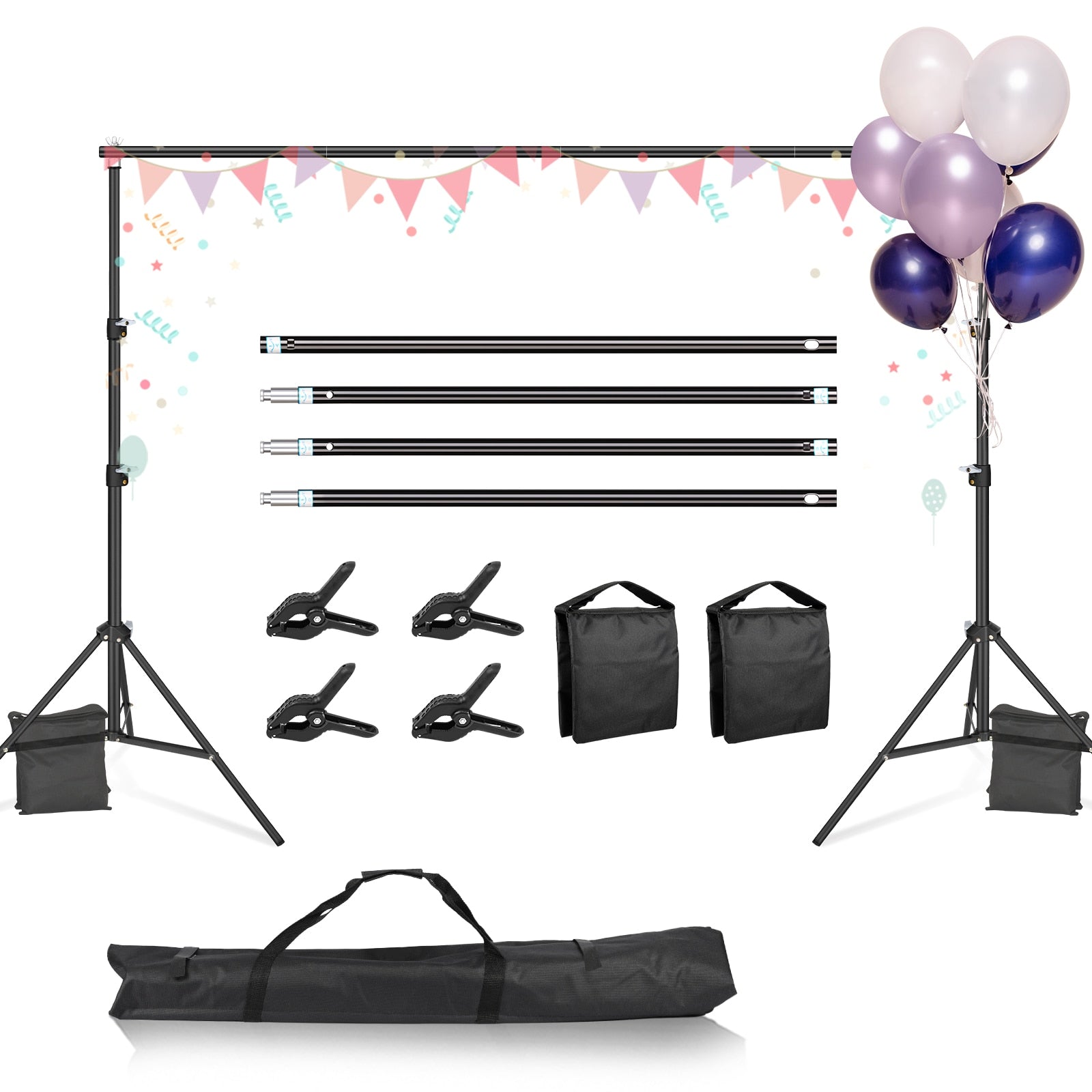 SH Backdrop Stand Adjustable Background Support Frame SystemWith 4 Spring Clips For Parties,Wedding,Advertising Display1