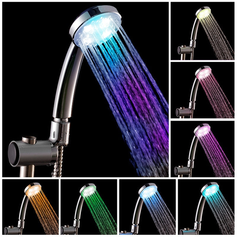 Shower Head LED Rainfall Shower Sprayer Automatically Color-Changing Temperature Sensor Water Saving Showerhead for Bathroom
