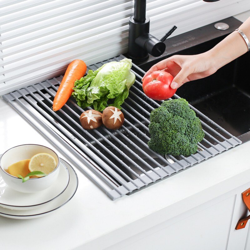 Stainless Steel Collapsible Dish Drain Rack Storage Rack above the Sink Tray Household Bathroom Gadgets Kitchen Tools