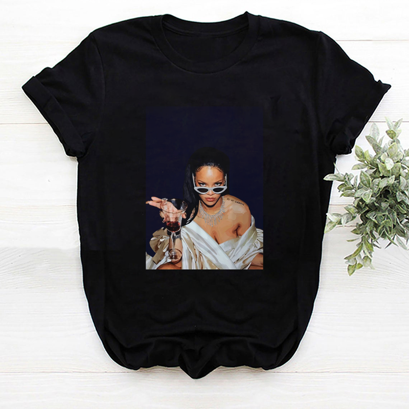 wholesale custom women t shirts rihanna popular singer printed clothing woman graphic tees cotton oversized tshirt