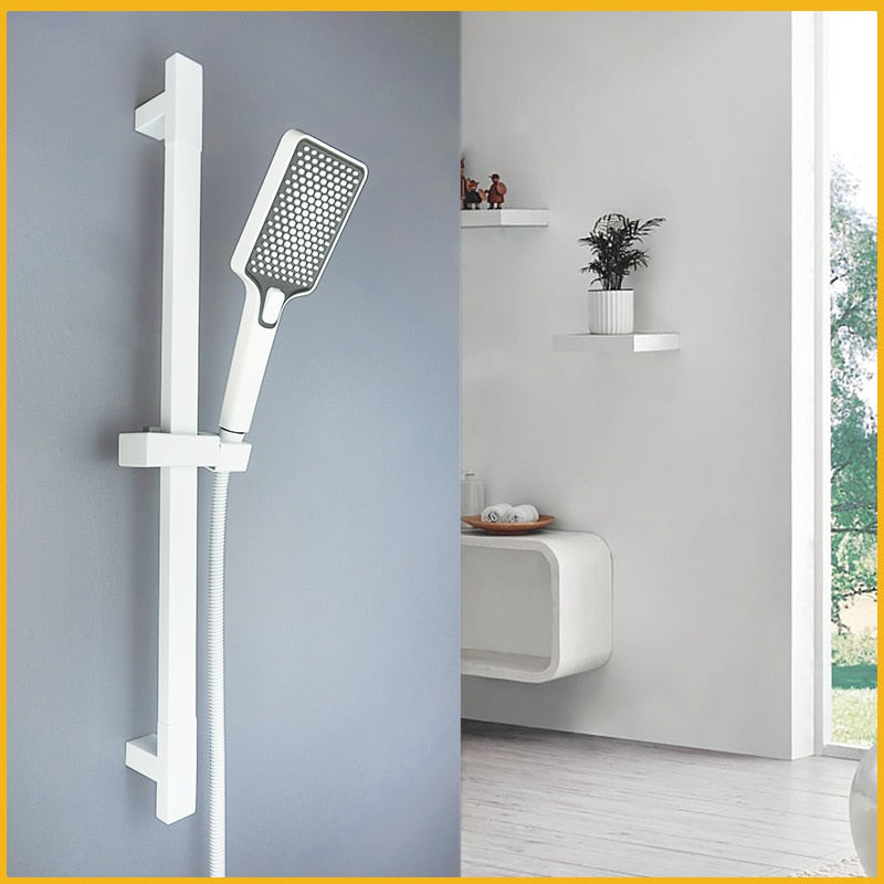 White High Quality Shower Rod Wall Mounted Shower Rod Adjustable Slide Set 2 Function Minimalist Style Shower