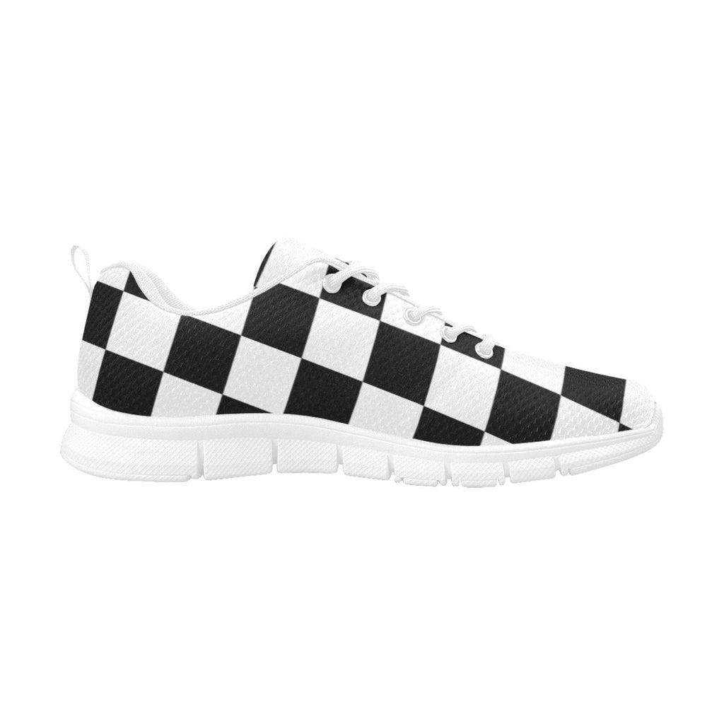 womens sneakers black and white plaid checker style white bottom running shoes